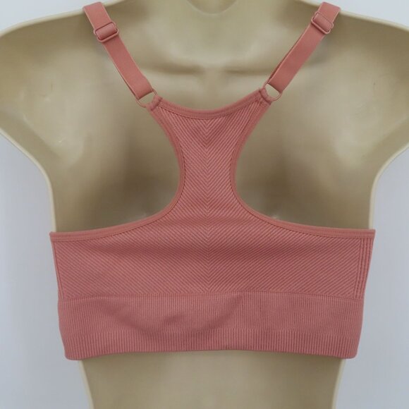 RBX Women Medium Pink Ribbed Wireless Sports Bra Racerback Lined Removable Pads - Picture 5 of 9